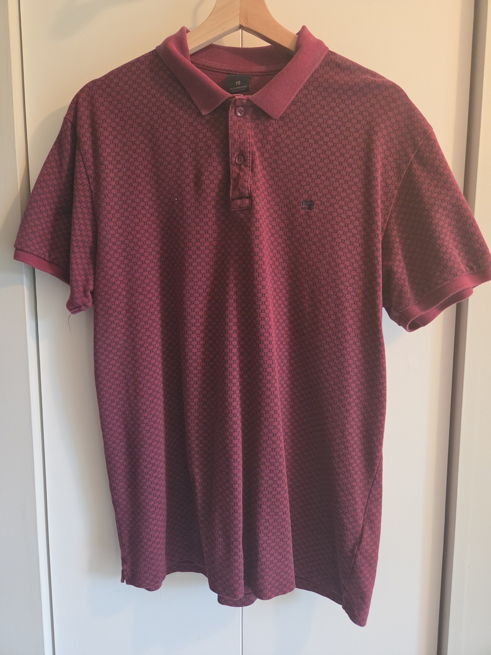 Scotch & Soda Men’s Wine Red Patterned Polo